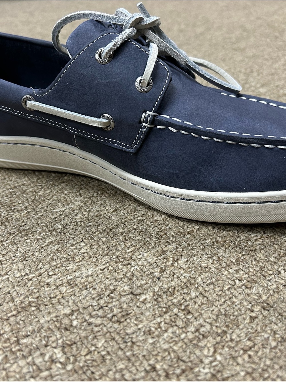 Sperry Classic Navy Leather Boat Shoe with White Accents